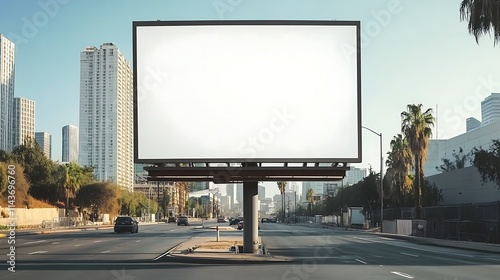 Blank white billboard on an urban street, perfect for advertising, marketing campaigns, or promotional purposes. photo