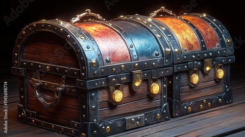 Gleaming Treasure Chests Collection - Sheet of Lustrous Game Icons with Gold Coins, Clay Textures, and Smooth Rendered Bevels in Hearthstone-Inspired Style