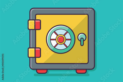 A vibrant safe sits against a bright backdrop, showcasing its sturdy design and security features Took the safe, plain picture