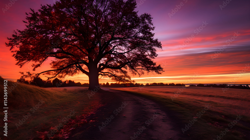 Autumnal Dusk: Splashed Skies and Silhouetted Trees Autumnal Dusk: Splashed Skies and Silhouetted Trees