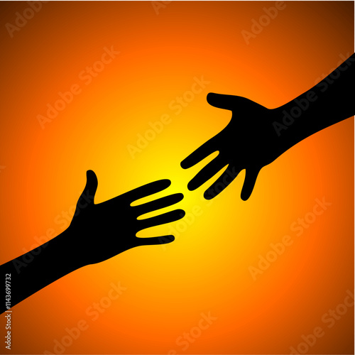 Silhouette of human hands helping each other