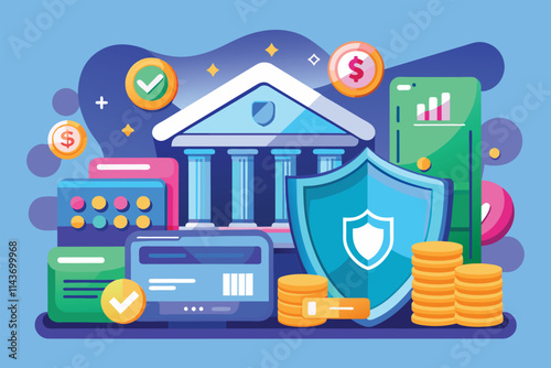 This visual explores recent trends in bank card security with engaging graphics and monetary symbols Trend in bank card security with flat illustration.