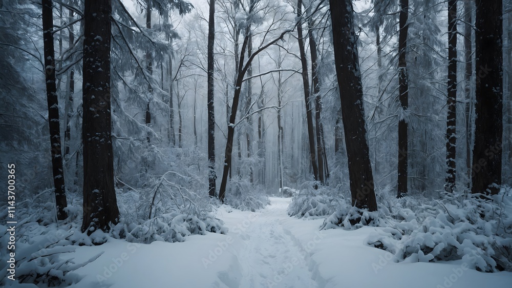 Fototapeta premium snowy winter road, fantasy forest background