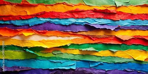 Vibrant Hues of Hand-Torn Paper in a Layered Abstract Design