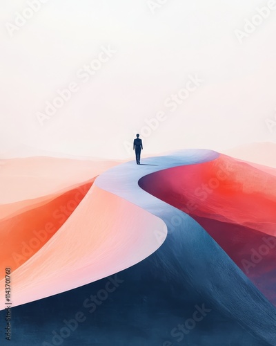 visionary business expansion, Person Walking on Abstract Path to Future Opportunities