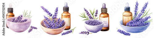 Lavender essential oil tincture or extract in glass bottles and bowls with fresh lavender flowers on a rustic wooden table  Concept of aromatherapy natural skin care homeopathic remedies