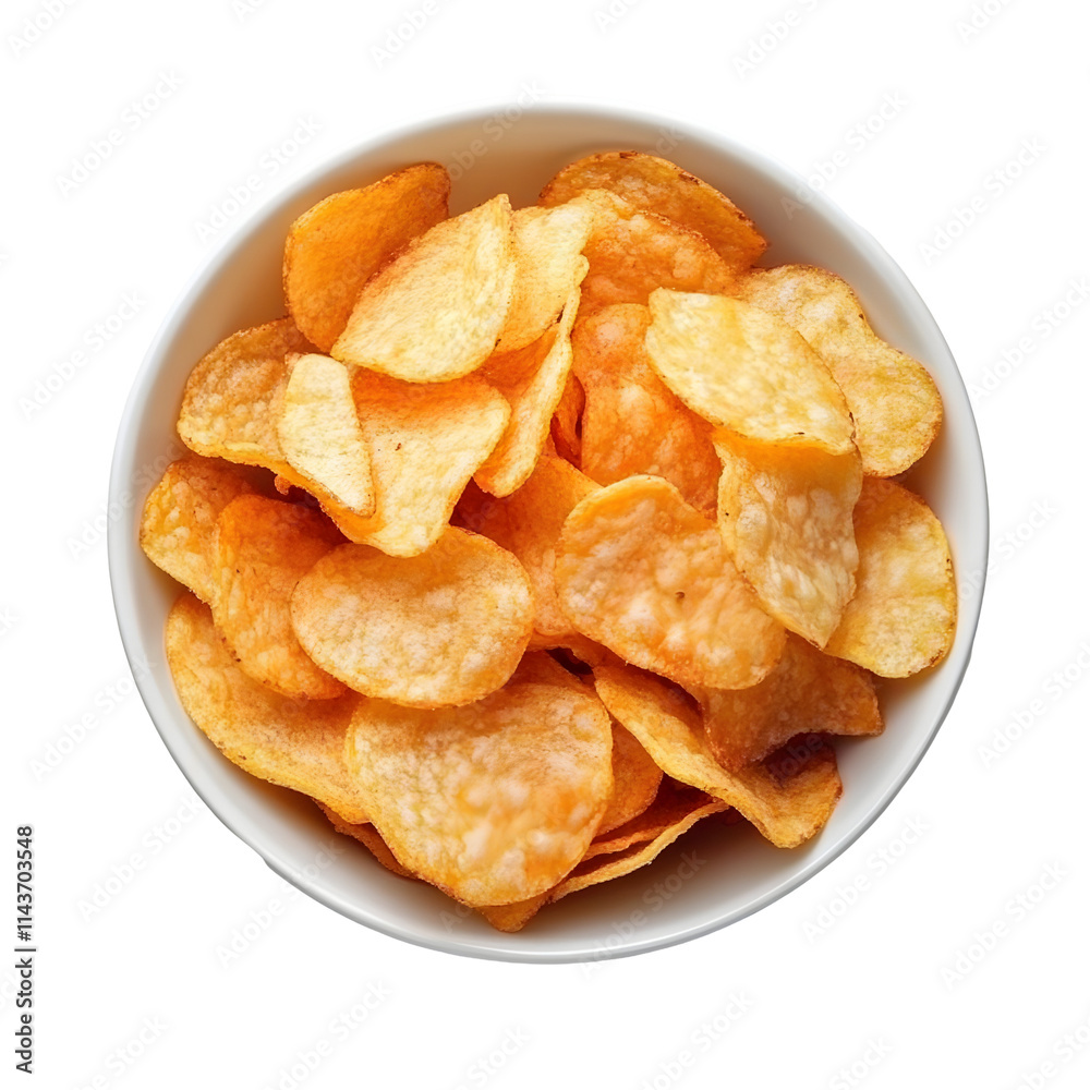 Crispy Potato Chips in Bowl, Isolated on White Background Crispy Potato Chips in Bowl, Isolated on White Background