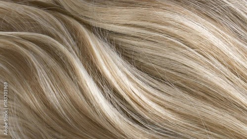 Close-up blond curly hair texture, female long hair background in slow motion