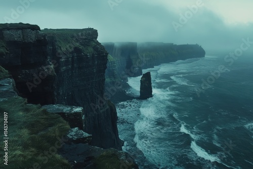 Panoramic view of Cliffs of Moher dramatic coastal landscape towering sea cliffs crashing waves photo