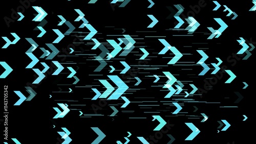 Light arrow left to right on black background, copy space composition, digital concept. Seamless pattern with arrows.