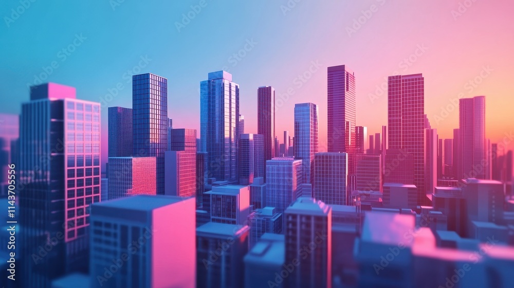 Fototapeta premium Cityscape at Sunset Modern Buildings Skyline