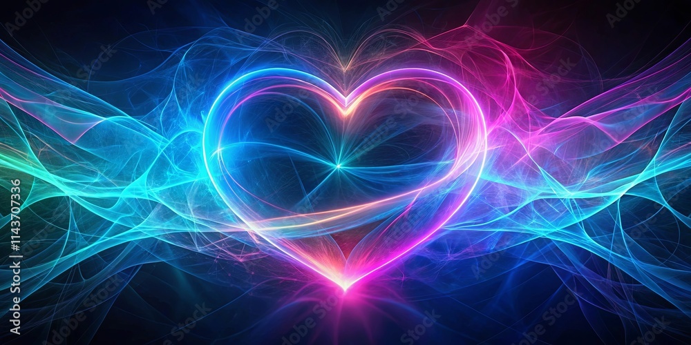 Abstract Heart of Light and Energy, Glowing Waves of Color Abstract Heart of Light and Energy, Glowing Waves of Color