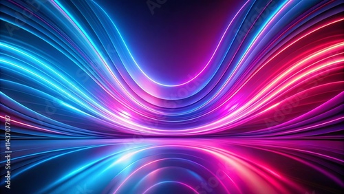 Abstract Pink and Blue Neon Light Streaks Reflecting on a Polished Surface