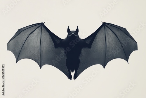 Sleek bat silhouette stylized wings minimalist design dark gray on light background photo