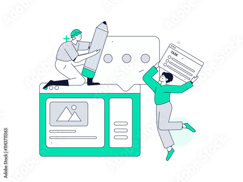 Flat vector illustration of business people operating work scene
