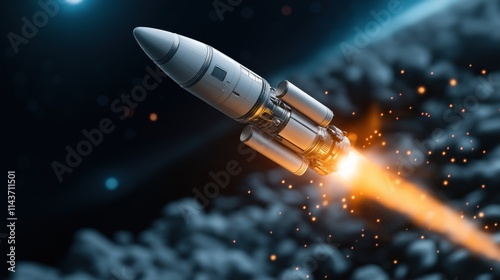 Wallpaper Mural rocket ascends into the depths of space, leaving a trail of vibrant flames and glowing particles. dark cosmic backdrop enhances the thrilling visual drama of the launch Torontodigital.ca