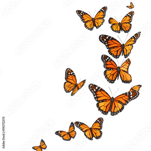 Orange Monarch Butterflies Flutter Gracefully on White Background photo