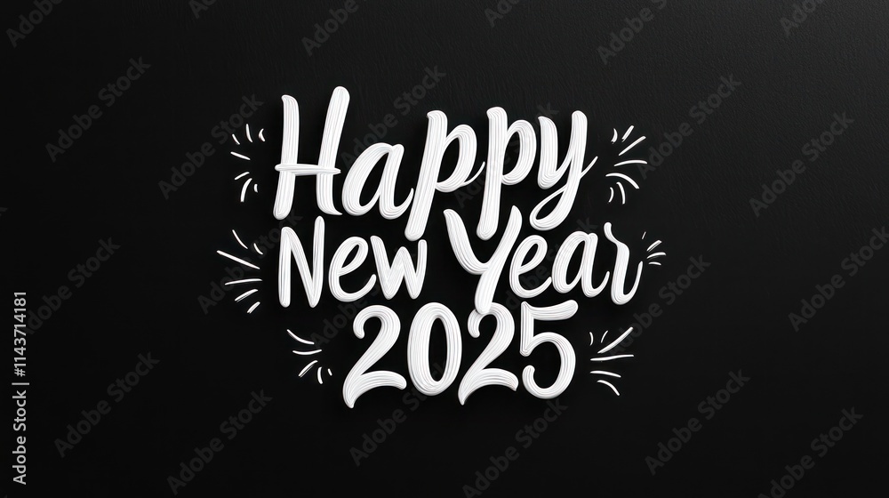 Obraz premium 3D white Happy New Year 2025 text on black.