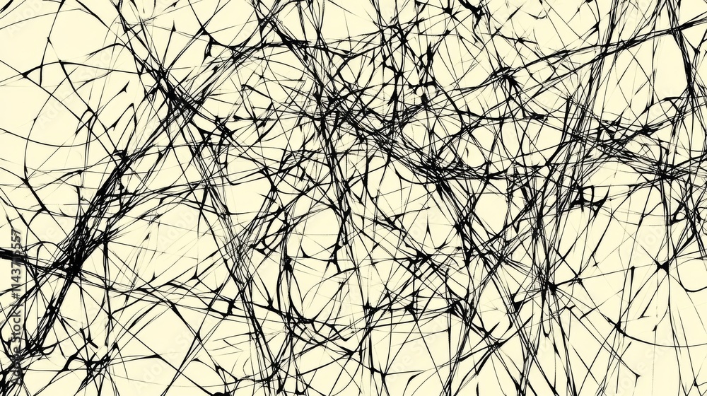 Fototapeta premium Abstract chaotic black lines on beige background.