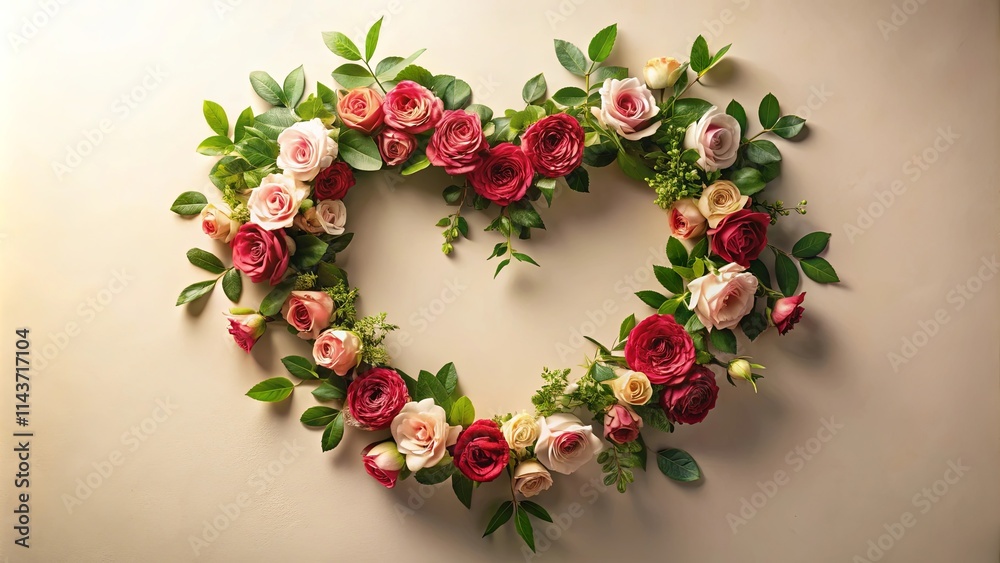Romantic Heart-Shaped Floral Arrangement of Roses and Greenery