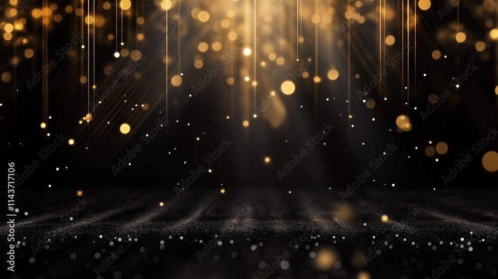 Obraz premium black gold luxury abstract background, glitter glow of golden line 