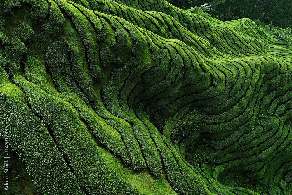 A panoramic view of the cameron highlands tea plantations A panoramic view of the cameron highlands tea plantations