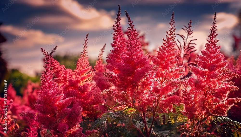 Astilbe Japonica: Red Blossoms of the Saxifragaceae Family in Full Bloom Astilbe Japonica: Red Blossoms of the Saxifragaceae Family in Full Bloom