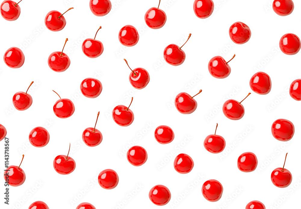 Red Cherries Pattern Isolated on White Background