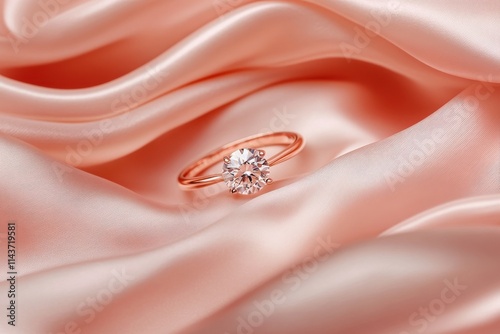 A rose gold engagement ring with a sparkling diamond centerpiece photo