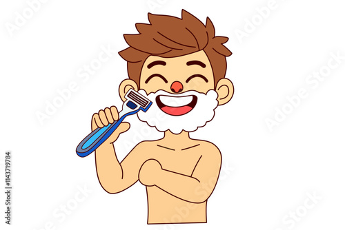 He shaves. Clipart cartoon.