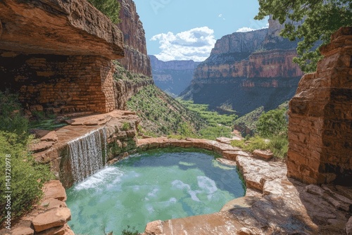 Waterfall flowing into pool at havasu falls in grand canyon national park photo