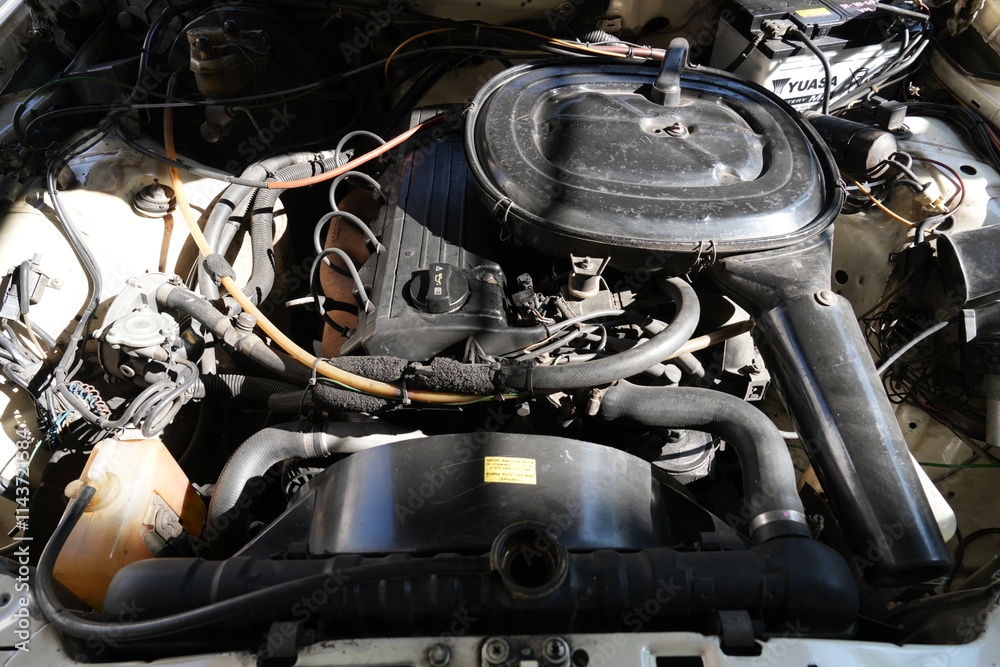 Fototapeta premium Internal combustion engine of old car