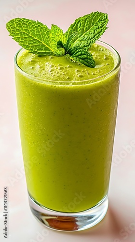 Vegan smoothies in pastel color, Refreshing Mint Vegan Smoothie in a Glass