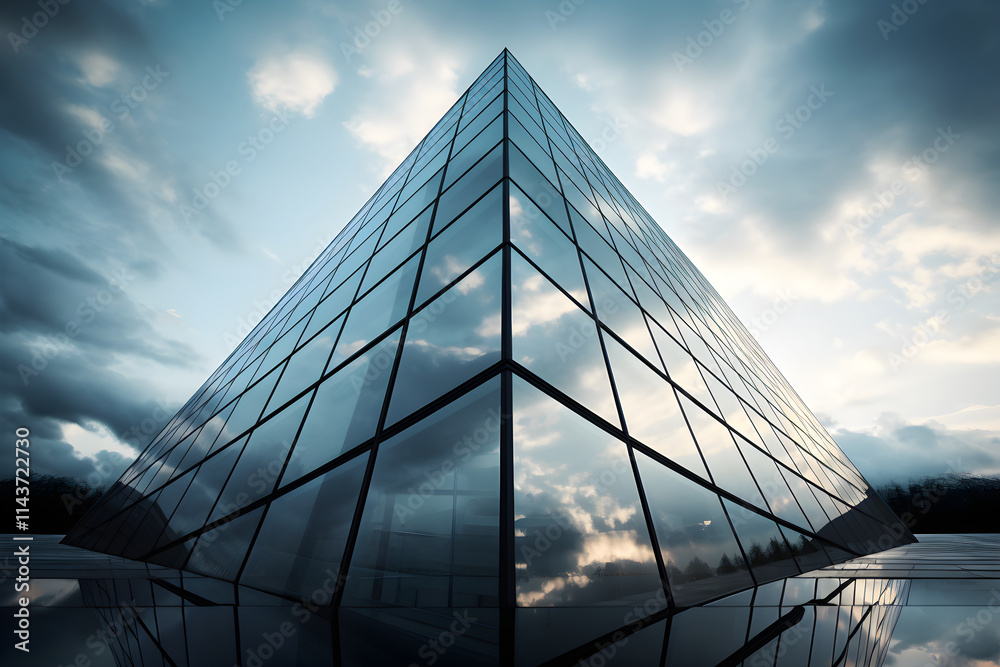 Sleek Modern Steel and Glass Structure Reflected Against the Sky - Architectural Majesty in Urban Landscape Sleek Modern Steel and Glass Structure Reflected Against the Sky - Architectural Majesty in Urban Landscape
