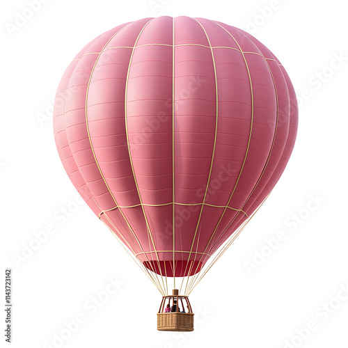 Pink Hot Air Balloon Soaring High, Isolated on White Background