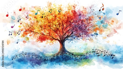Musical tree art displaying vibrant colors and notes nature scene
