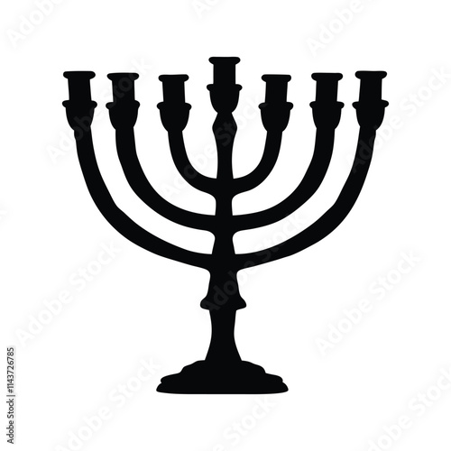 Jewish menorah black silhouette illustration isolated on a transparent background