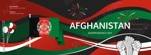 Afghanistan Independence Day greeting banner concept. August 19th is celebrated as Afghanistan National Day. Vibrant template with flag and raised fist, great for national holiday poster.