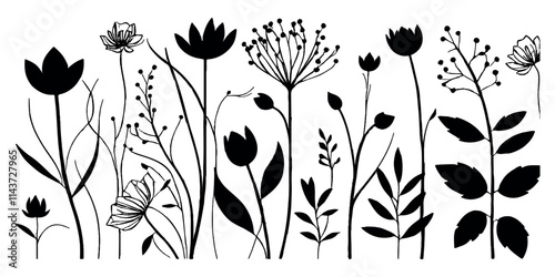 Elegant botanical line art illustration featuring delicate floral elements.