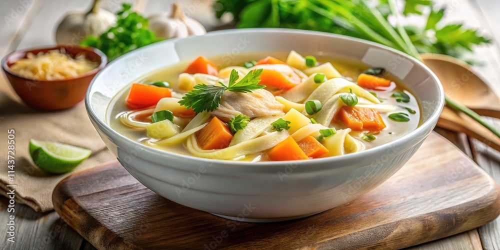 Comfort food redefined: minimalist photos showcase simple chicken noodle soup's elegance. Comfort food redefined: minimalist photos showcase simple chicken noodle soup's elegance.