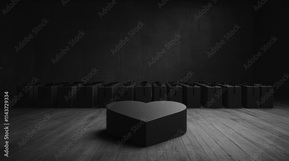 custom made wallpaper toronto digitalBlack heart on pedestal with crowd in dark room.