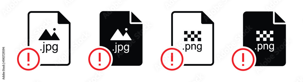 Jpg and png file format error icon, vector illustration Jpg and png file format error icon, vector illustration