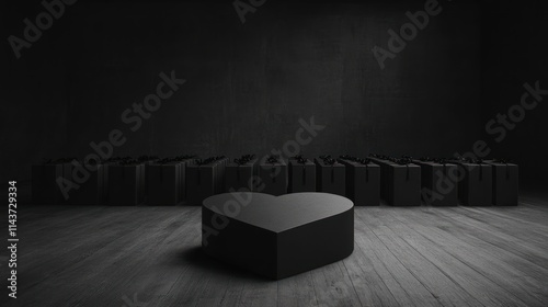 Wallpaper Mural Black heart on pedestal with crowd in dark room. Torontodigital.ca
