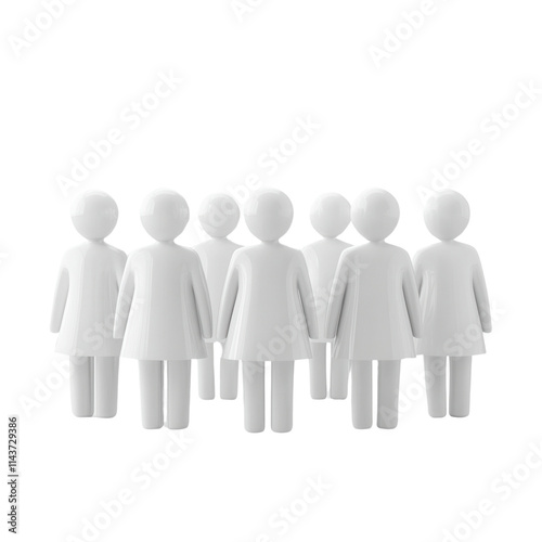 A group of seven stylized, white figures standing together, representing a diverse collective.