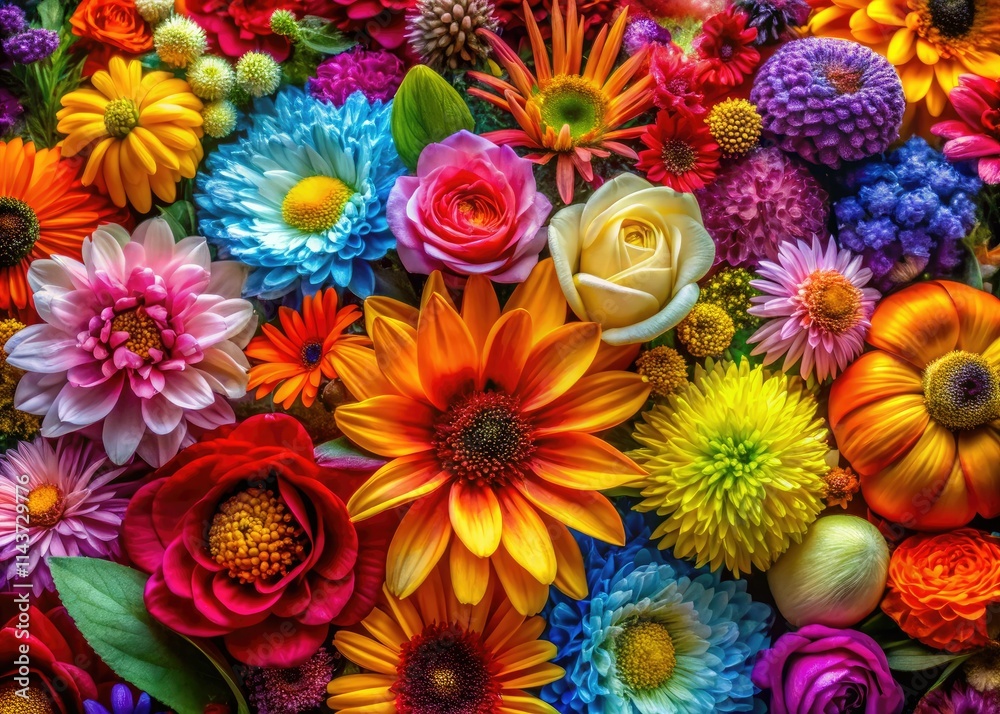Vibrant blooms burst with color in a whimsical, artistically photographed floral arrangement, showcasing nature's beauty. Vibrant blooms burst with color in a whimsical, artistically photographed floral arrangement, showcasing nature's beauty.
