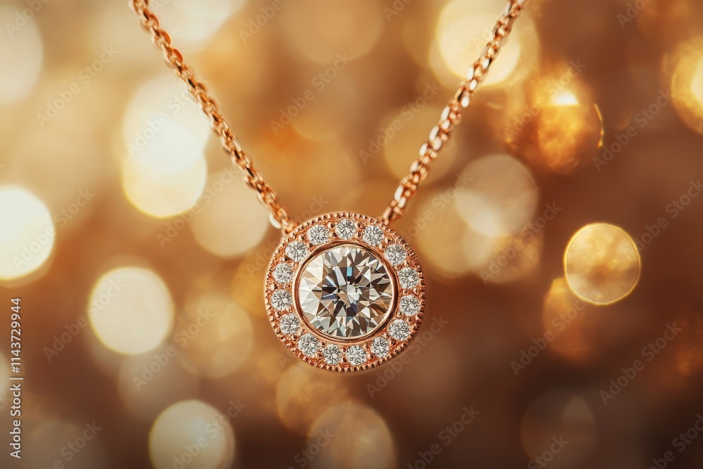 Elegant diamond pendant necklace rose gold chain sparkling gemstone halo setting Elegant diamond pendant necklace rose gold chain sparkling gemstone halo setting