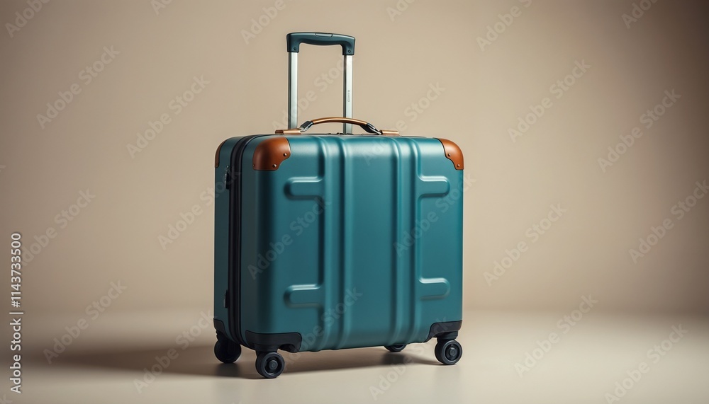 Stylish hard-shell suitcase with wheels on a neutral background Stylish hard-shell suitcase with wheels on a neutral background