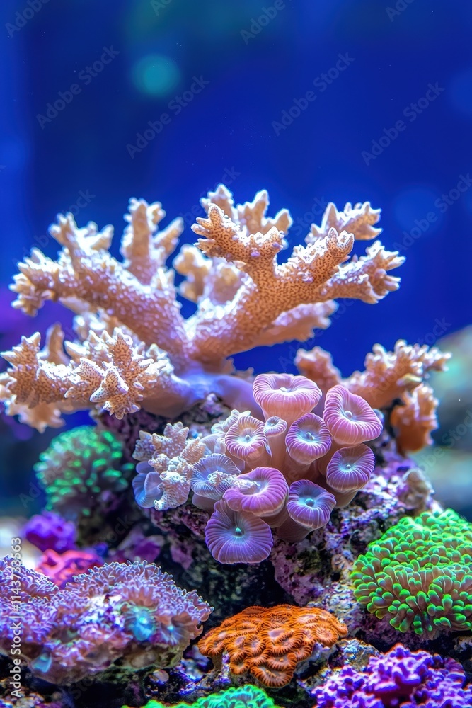 A harmonious coral reef ecosystem showing the beauty and fragility of underwater life. A harmonious coral reef ecosystem showing the beauty and fragility of underwater life.