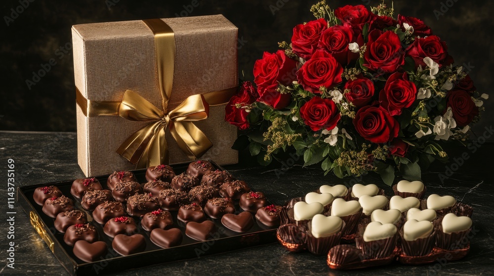 Luxurious Gift Box with Roses and Chocolate Treats for Celebrations Luxurious Gift Box with Roses and Chocolate Treats for Celebrations