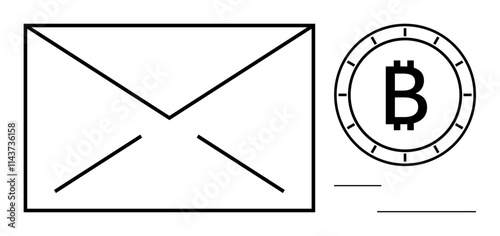 Email envelope and Bitcoin symbol representing digital communication and cryptocurrency transactions. Ideal for finance, technology, business, communication, investment, online payments photo